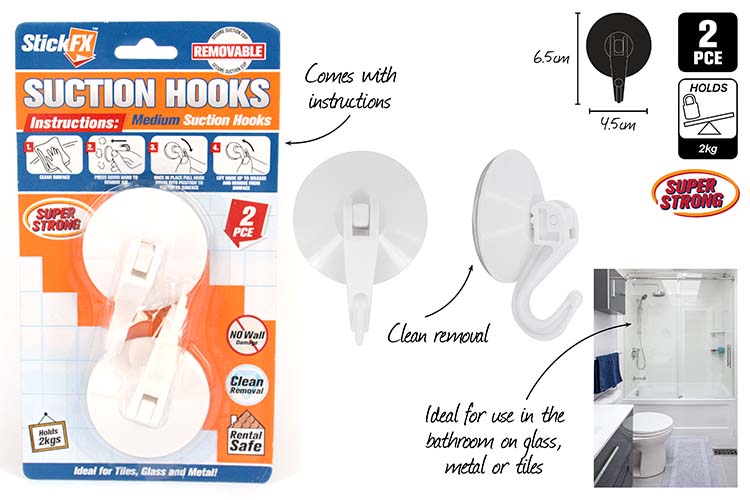 FX Suction Hooks Med. 6.5x4.5cm Holds 2kg